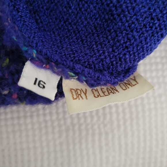 Vintage MIKE KORWIN Royal Blue Knit Sweater Size 16 Fuzzy Nubby 80s - Picture 9 of 10